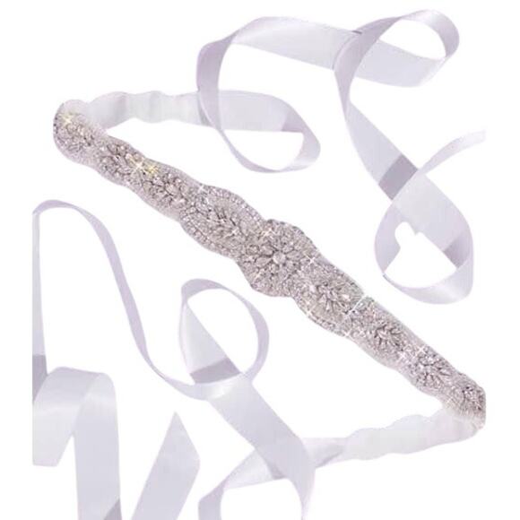 David's Bridal Beaded Satin Wedding Sash - New, Elegant - Picture 1 of 4